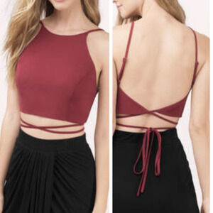 Tobi Festival Kendall Crop Top Wine Red Women's Large